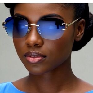 Blue Gradient Lens Frameless Women Sunglasses Casual Business Shades Female 2026